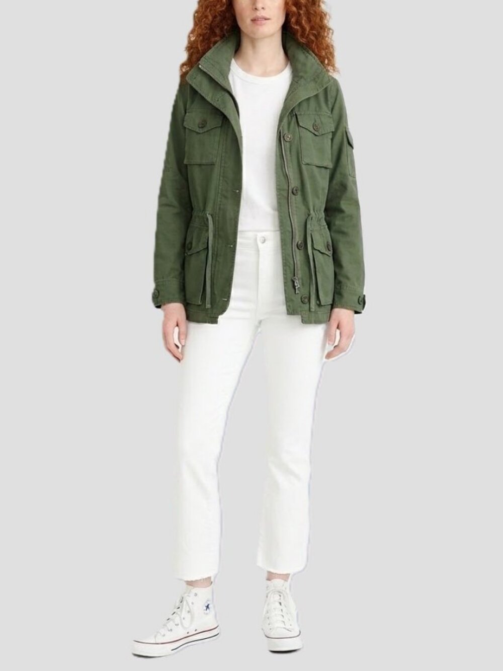 J.Crew Utility Field Jacket Army Green Medium Petite Cotton Lightweight EUC